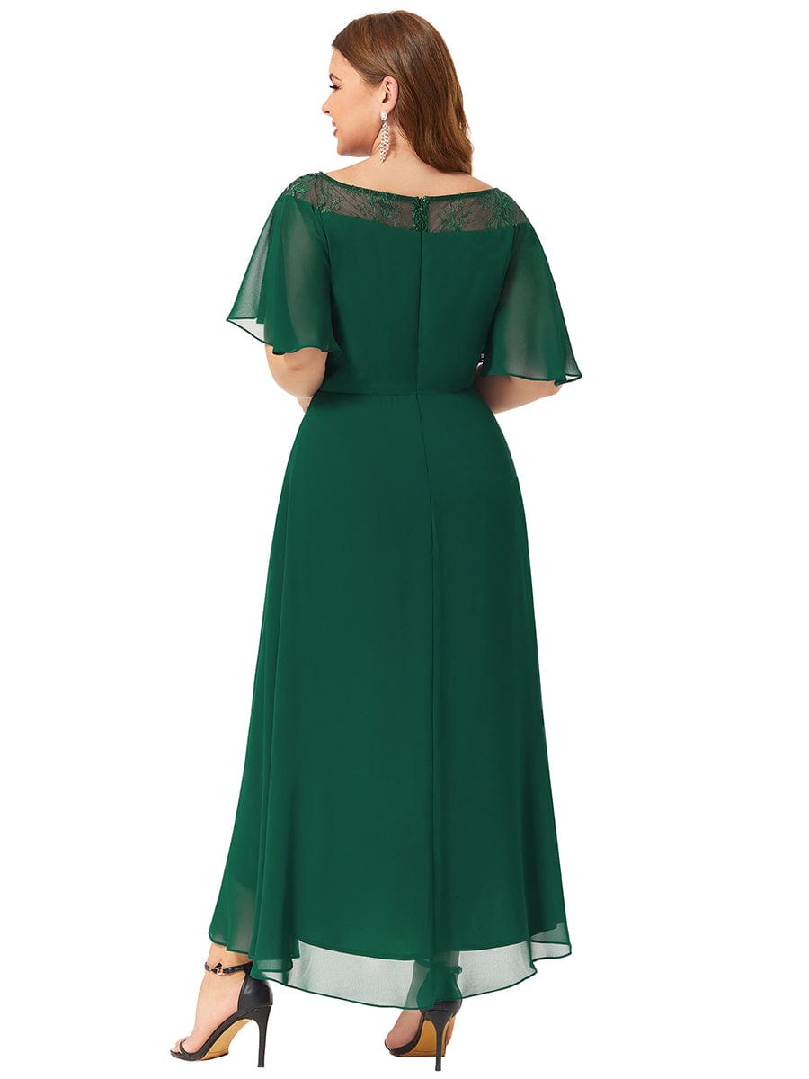 Women's Casual Boat Neck A-Line Midi Dress with Irregular Hem #color_Dark Green