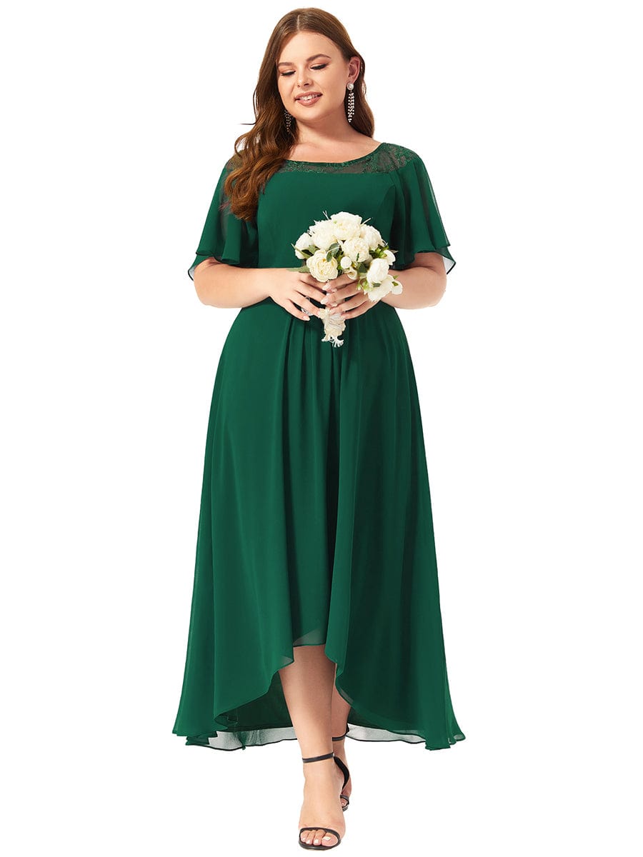 Plus Size A-Line Midi Dress With Asymmetric Hems #color_Dark Green