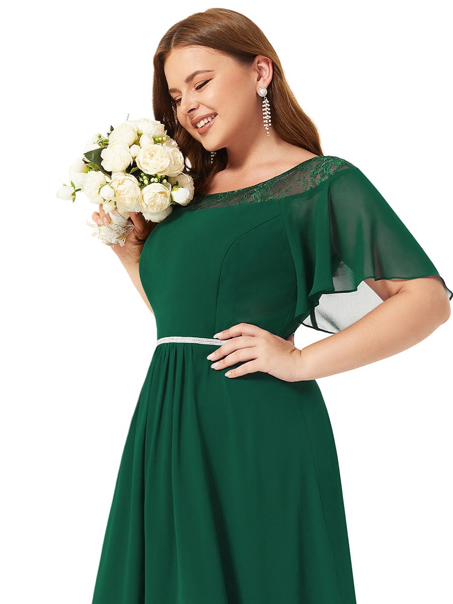 Plus Size A-Line Midi Dress With Asymmetric Hems #color_Dark Green