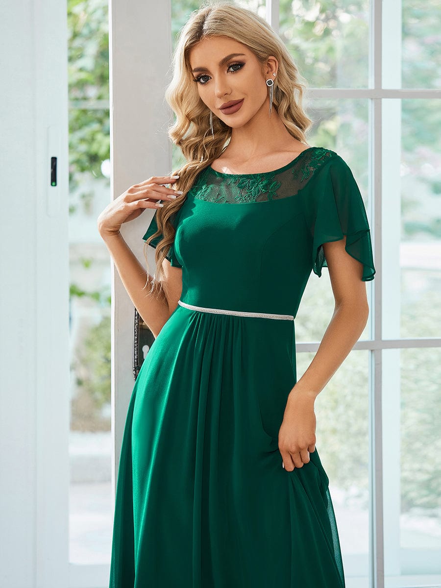 Women's Casual Boat Neck A-Line Midi Dress with Irregular Hem #color_Dark Green