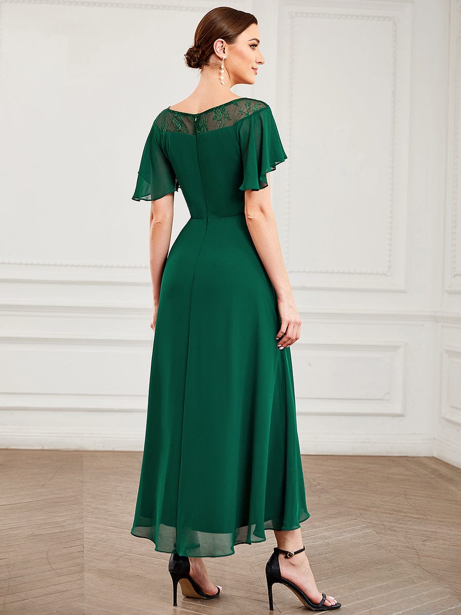 Women's Casual Boat Neck A-Line Midi Dress with Irregular Hem #color_Dark Green