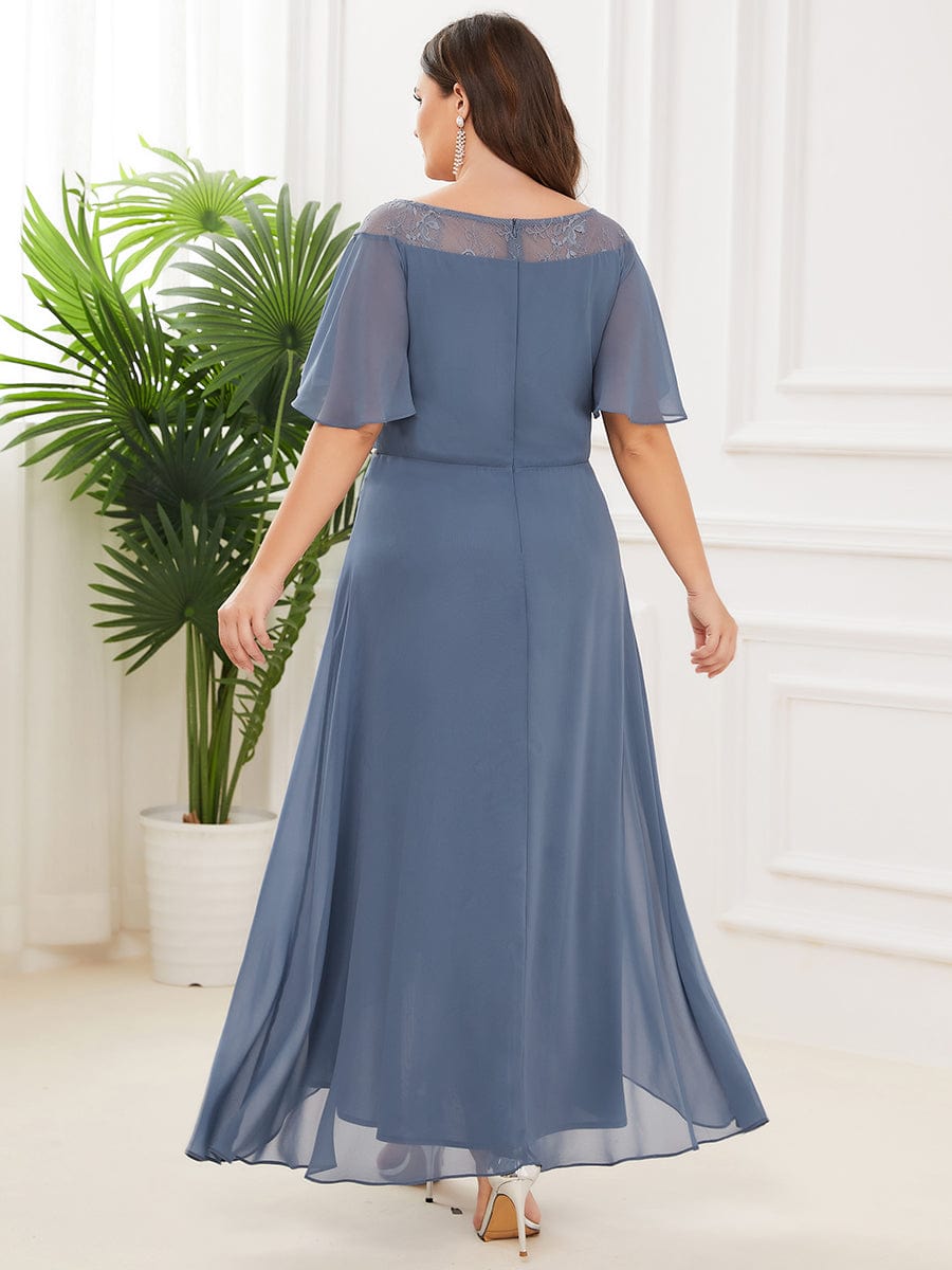 Women's Casual Boat Neck A-Line Midi Dress with Irregular Hem #color_Dusty Blue