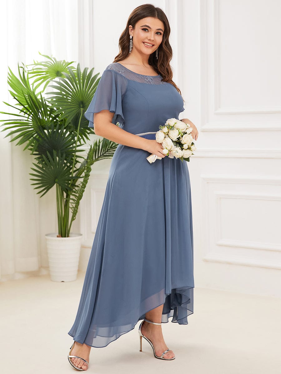 Plus Size A-Line Midi Dress With Asymmetric Hems #color_Dusty Navy