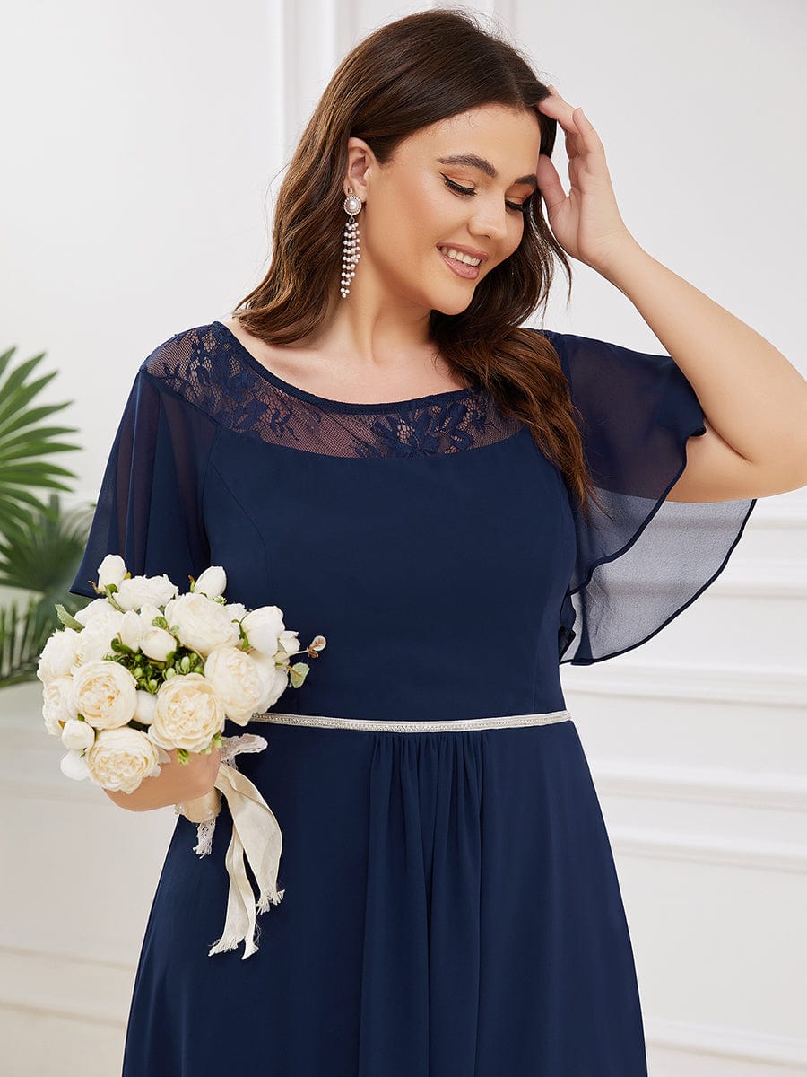 Plus Size A-Line Midi Dress With Asymmetric Hems #color_Navy Blue