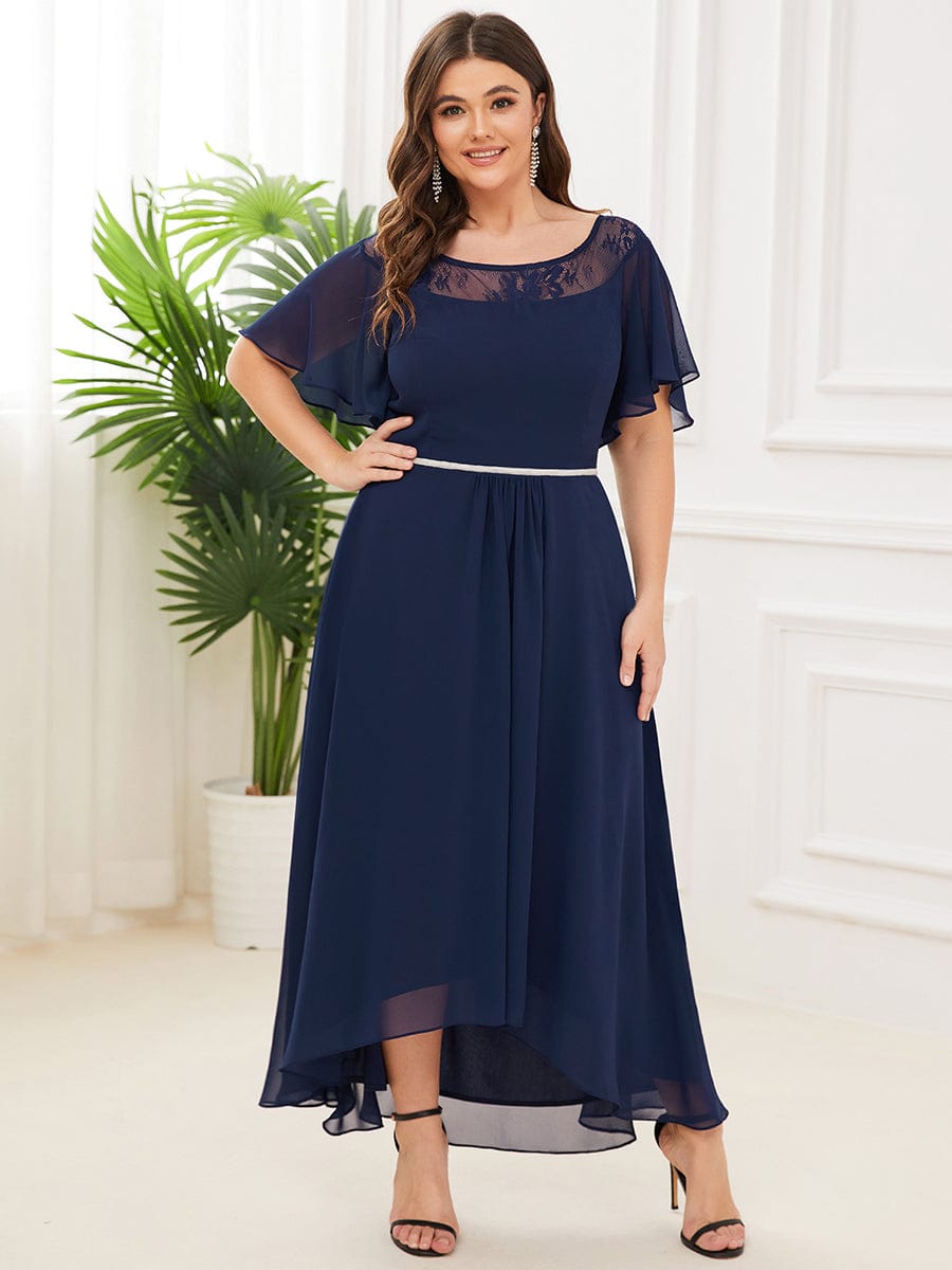 Women's Casual Boat Neck A-Line Midi Dress with Irregular Hem #color_Navy Blue