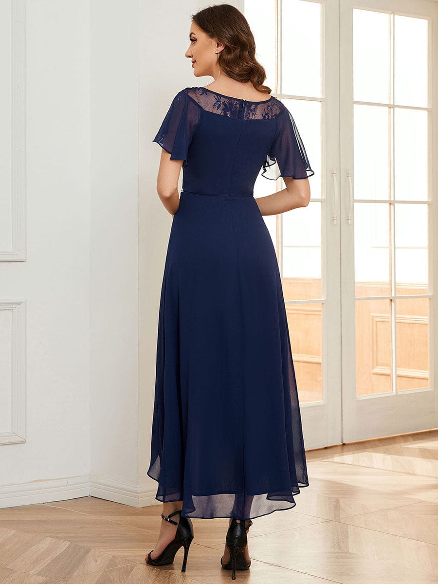 Women's Casual Boat Neck A-Line Midi Dress with Irregular Hem #color_Navy Blue