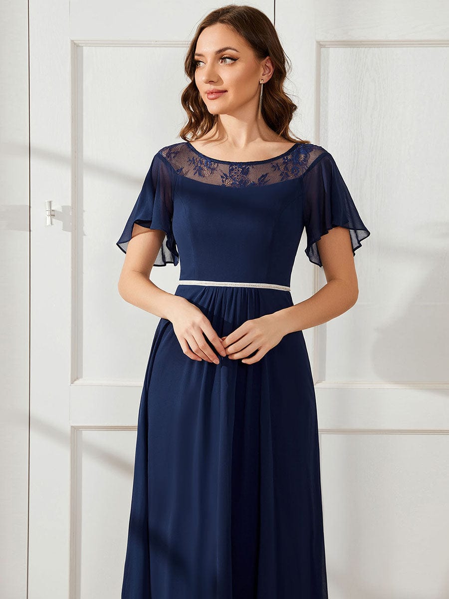 Women's Casual Boat Neck A-Line Midi Dress with Irregular Hem #color_Navy Blue