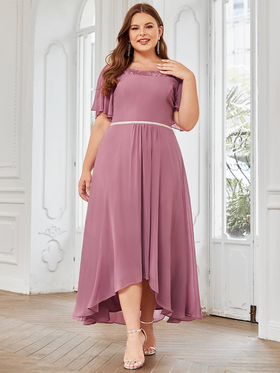 Plus Size A-Line Midi Dress With Asymmetric Hems #color_Purple Orchid