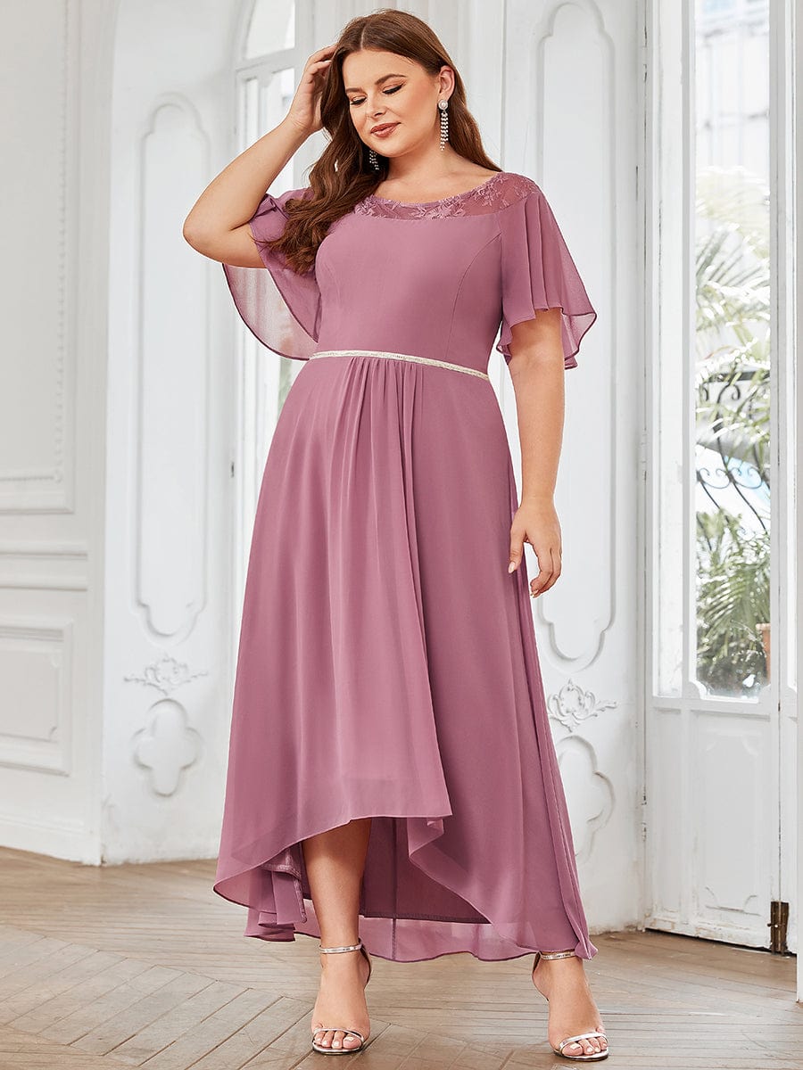 Women's Casual Boat Neck A-Line Midi Dress with Irregular Hem #color_Purple Orchid