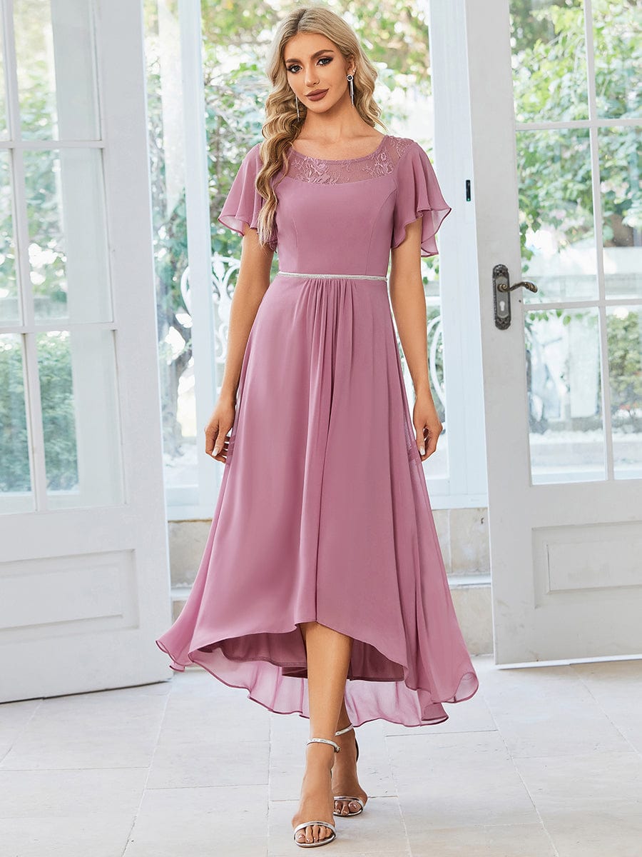 Women's Casual Boat Neck A-Line Midi Dress with Irregular Hem #color_Purple Orchid