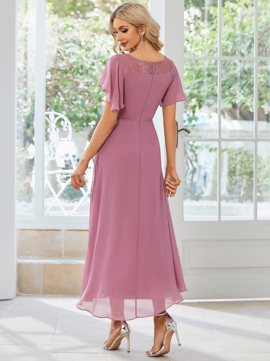 Women's Casual Boat Neck A-Line Midi Dress with Irregular Hem #color_Purple Orchid