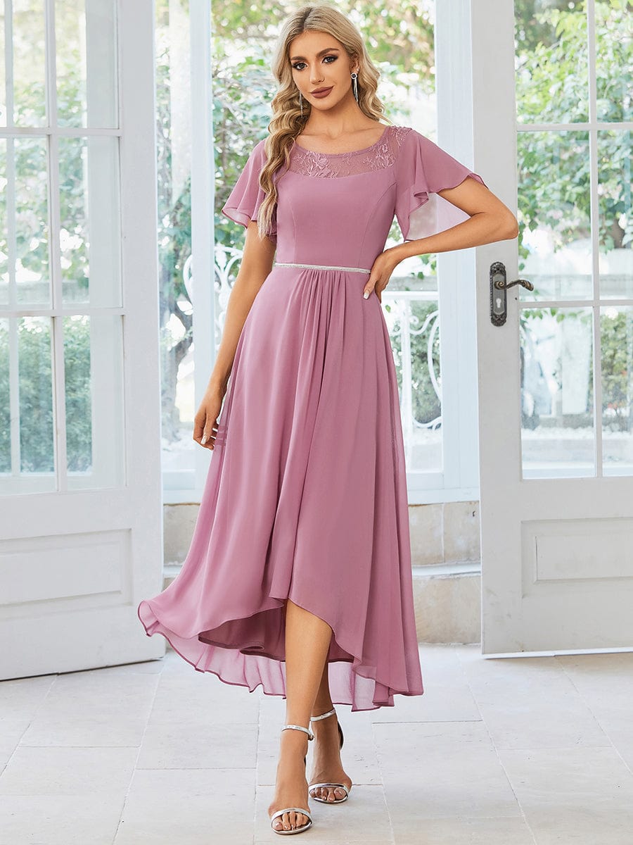 Women's Casual Boat Neck A-Line Midi Dress with Irregular Hem #color_Purple Orchid