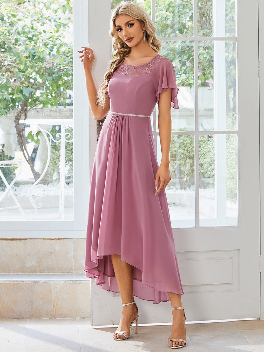 Women's Casual Boat Neck A-Line Midi Dress with Irregular Hem #color_Purple Orchid