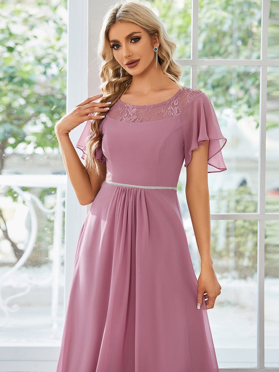 Women's Casual Boat Neck A-Line Midi Dress with Irregular Hem #color_Purple Orchid