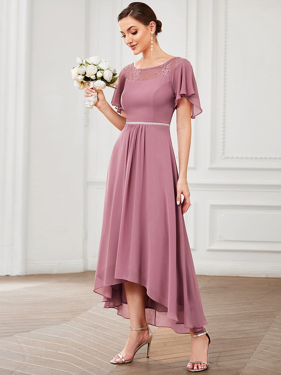 Women's Casual Boat Neck A-Line Midi Dress with Irregular Hem #color_Purple Orchid