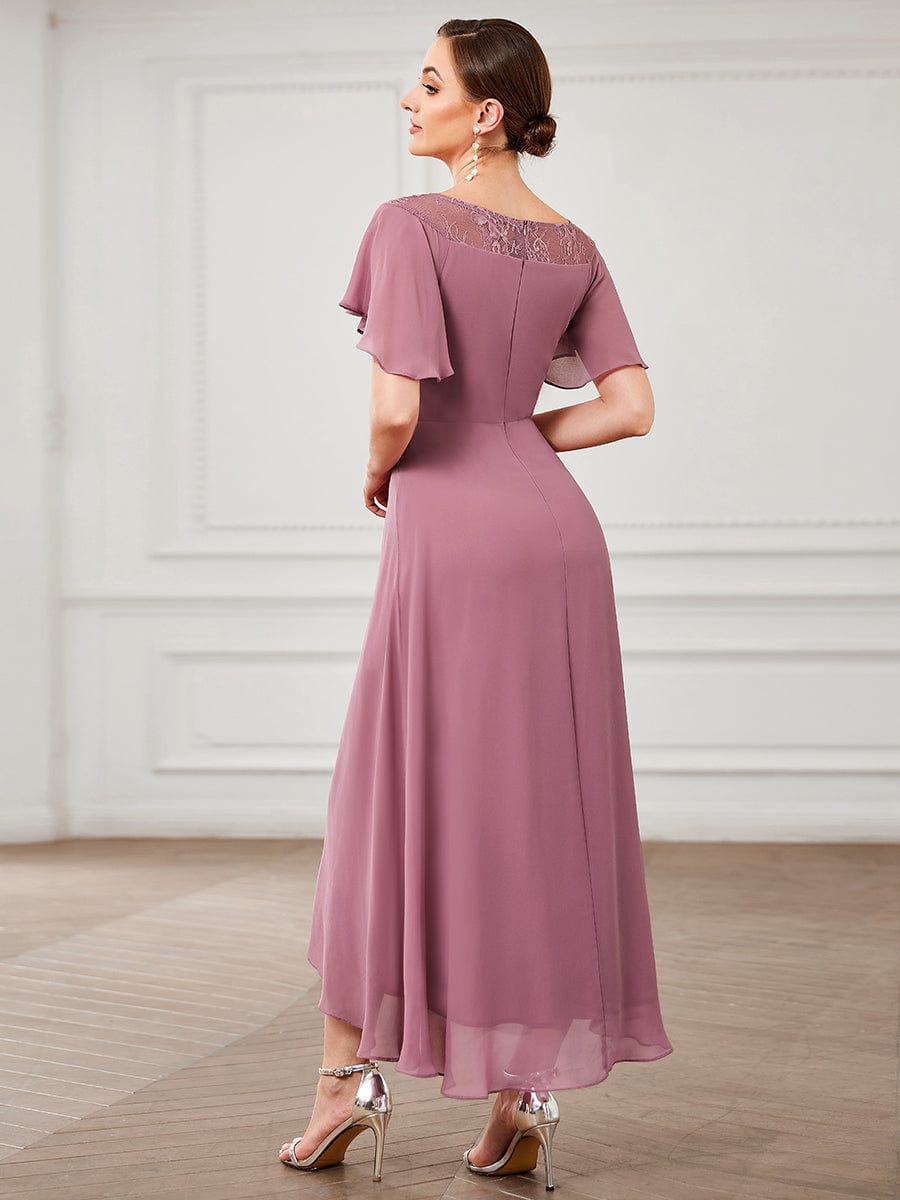 Women's Casual Boat Neck A-Line Midi Dress with Irregular Hem #color_Purple Orchid