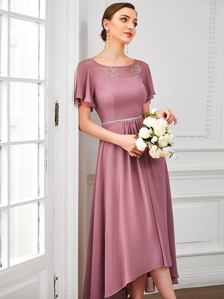 Women's Casual Boat Neck A-Line Midi Dress with Irregular Hem #color_Purple Orchid