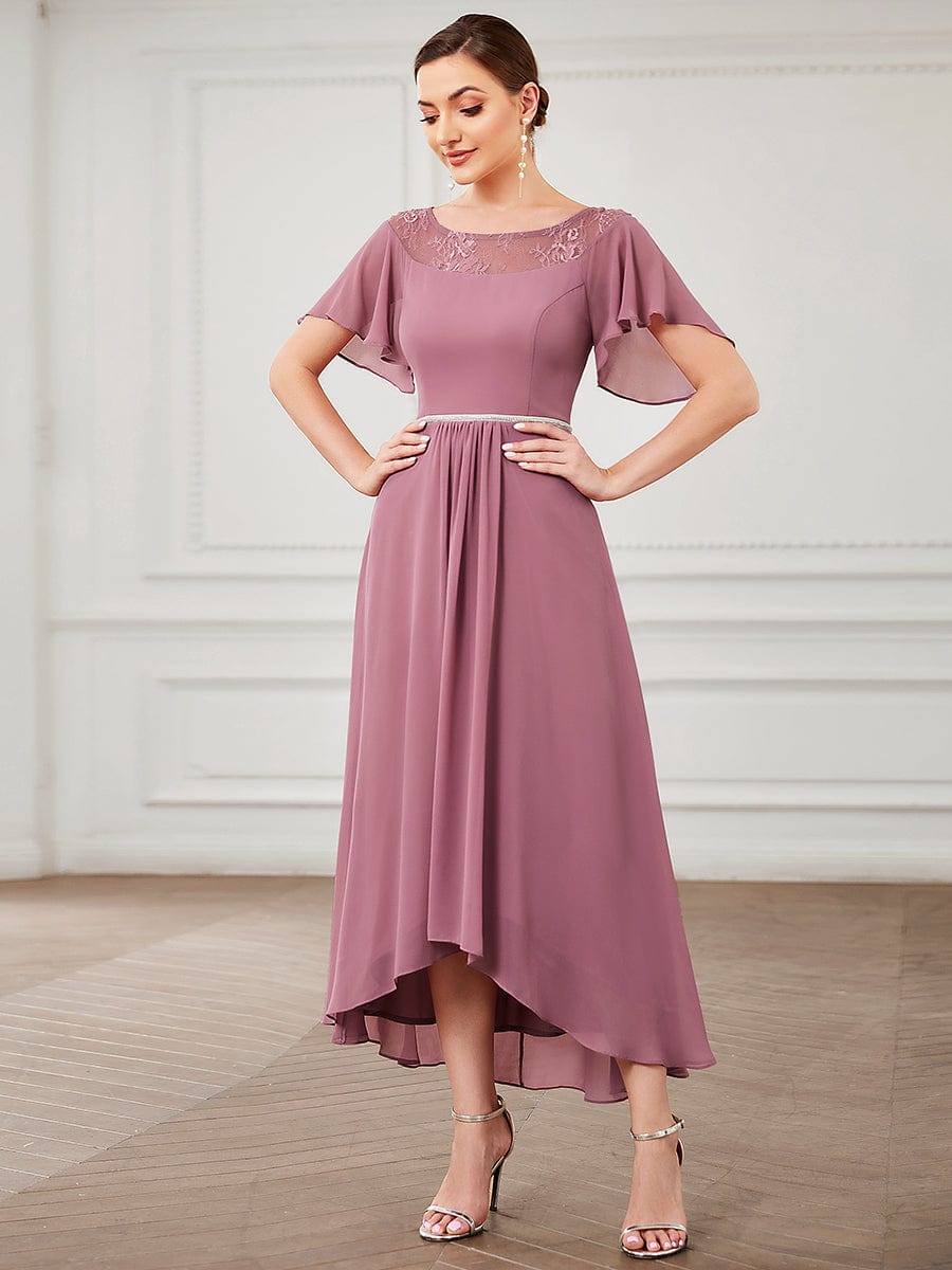 Women's Casual Boat Neck A-Line Midi Dress with Irregular Hem #color_Purple Orchid