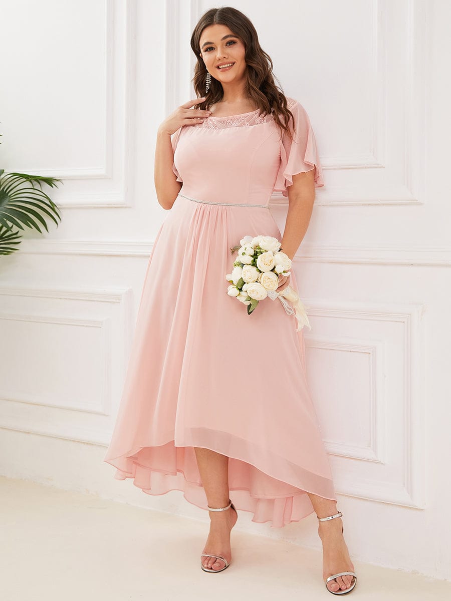 Women's Casual Boat Neck A-Line Midi Dress with Irregular Hem #color_Pink