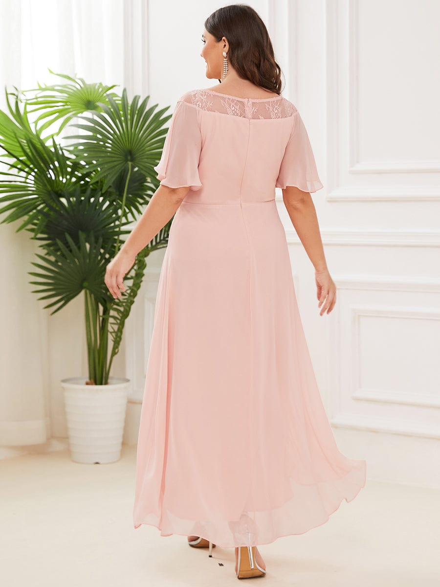 Women's Casual Boat Neck A-Line Midi Dress with Irregular Hem #color_Pink