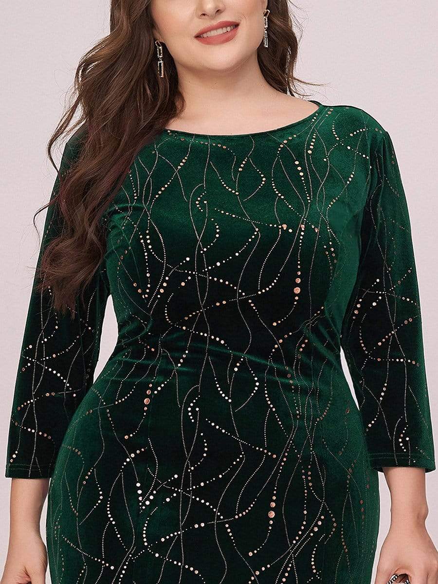 Elegant Plus Size Bodycon High-Low Velvet Party Dress #color_Dark Green