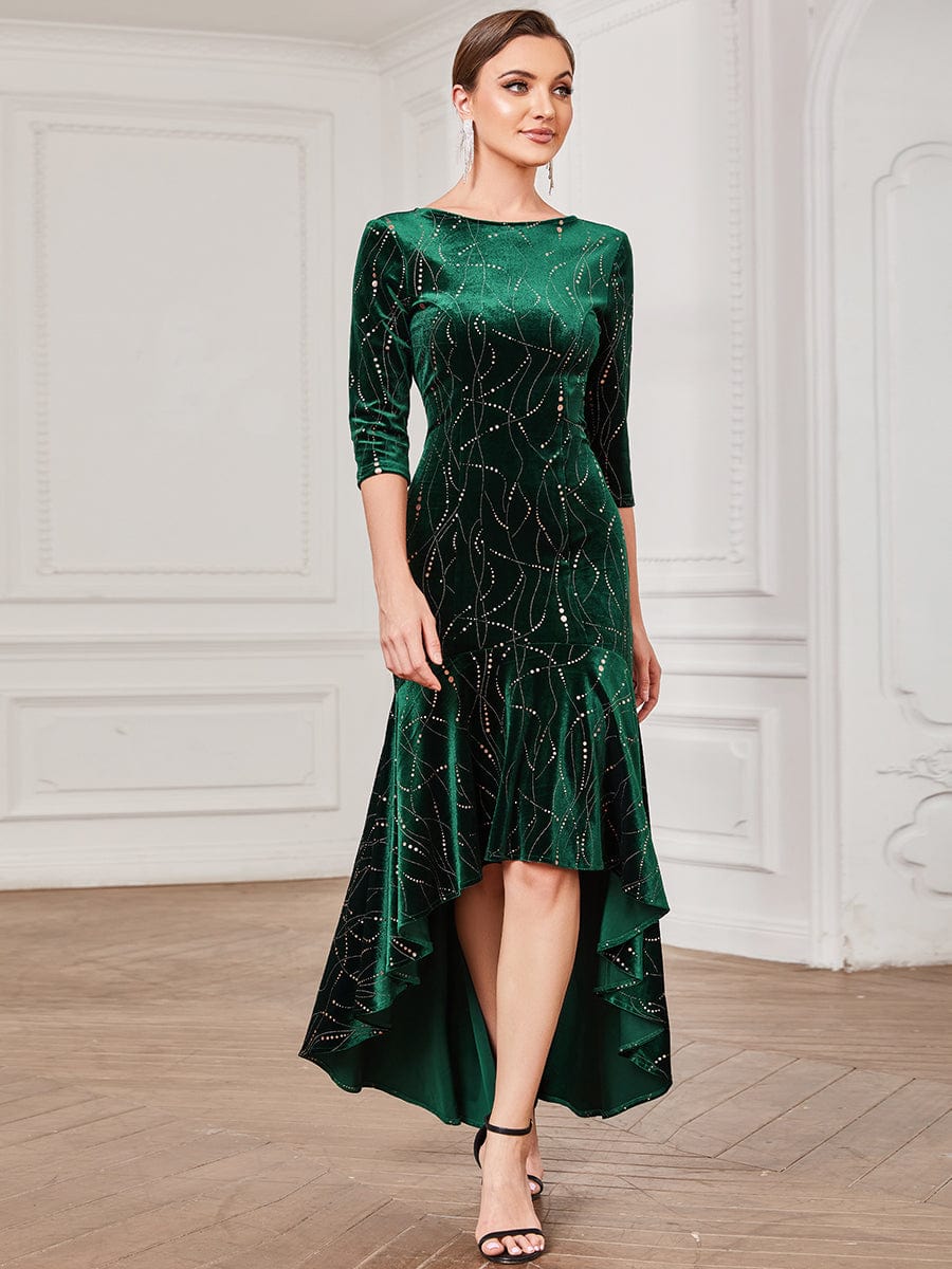 Chic Asymmetrical Sequin Bustier Short Dress with Net Sleeve