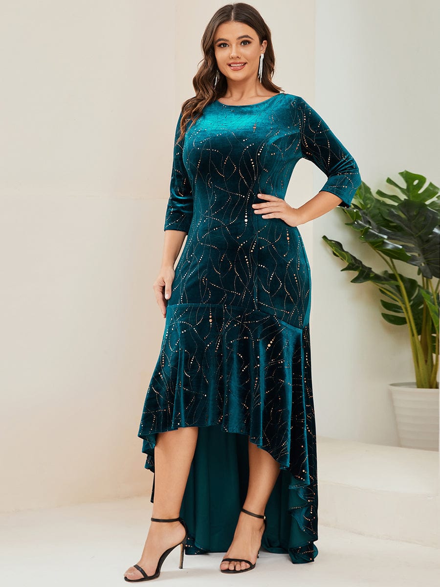 Elegant Plus Size Bodycon High Low Velvet Party Dress Final Sale