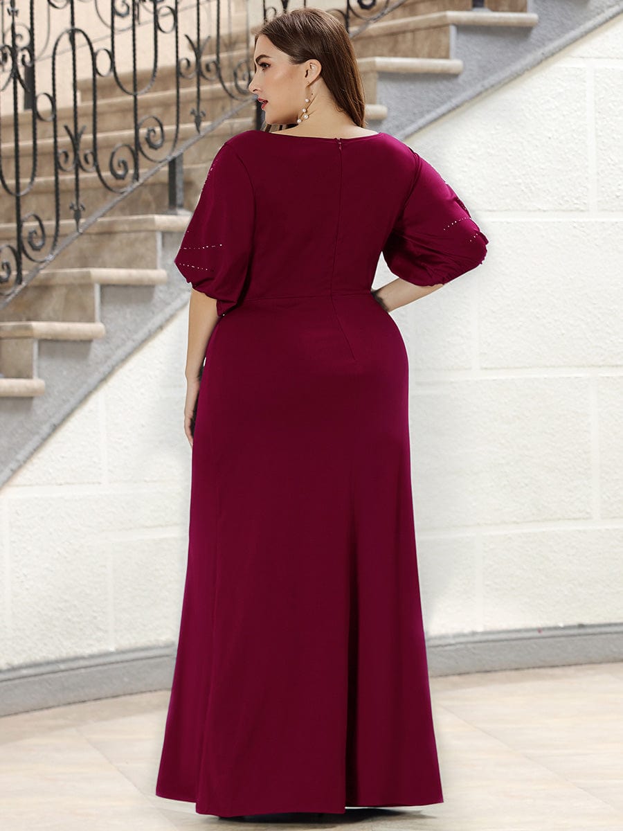 Trendy Round Neck Floor Length Evening Dress For Women #color_Burgundy