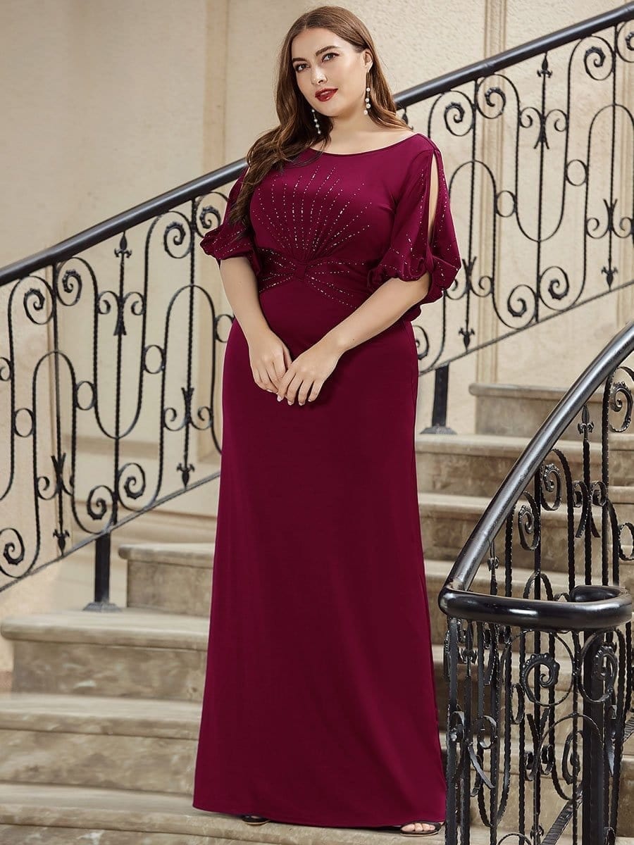 Simple Maxi Plus Size Mermaid Party Dresses For Women #color_Burgundy