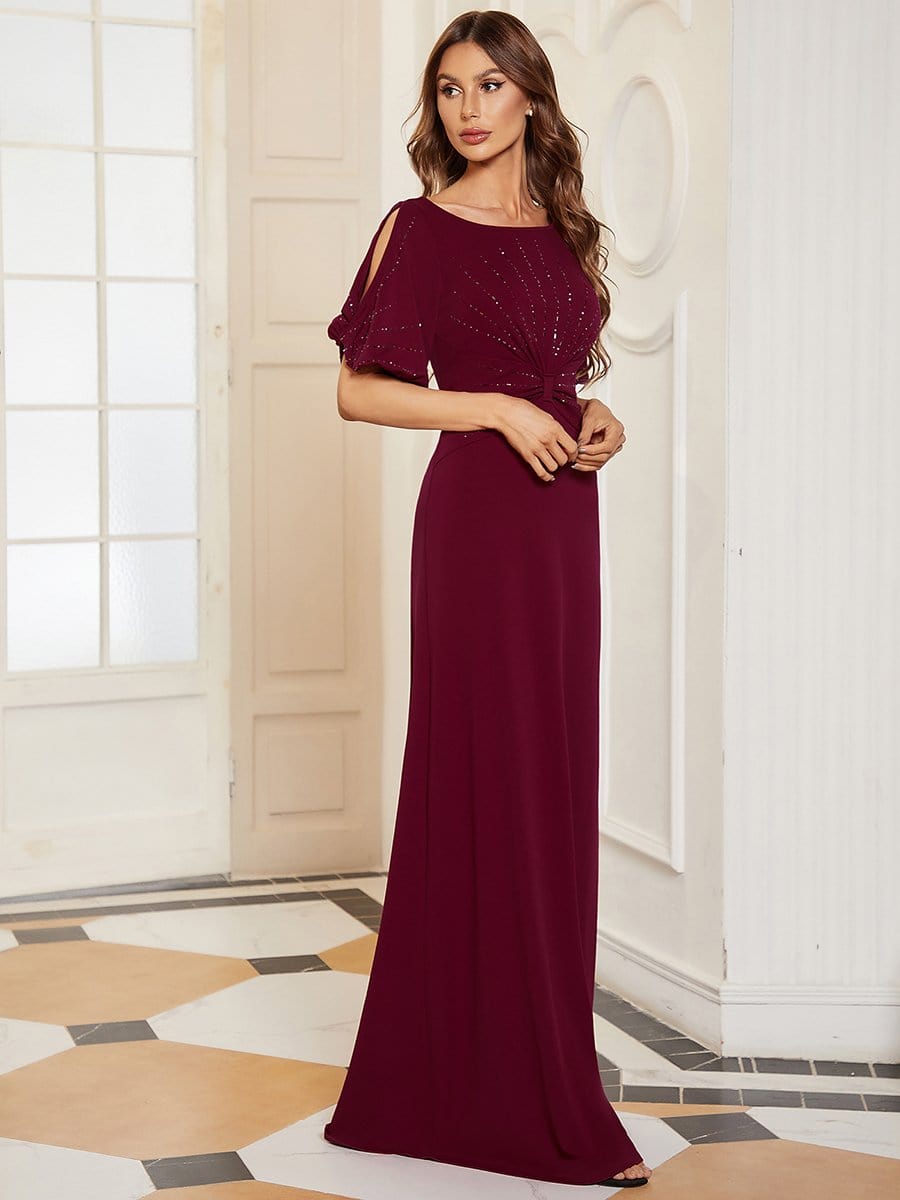 Trendy Round Neck Floor Length Evening Dress For Women #color_Burgundy