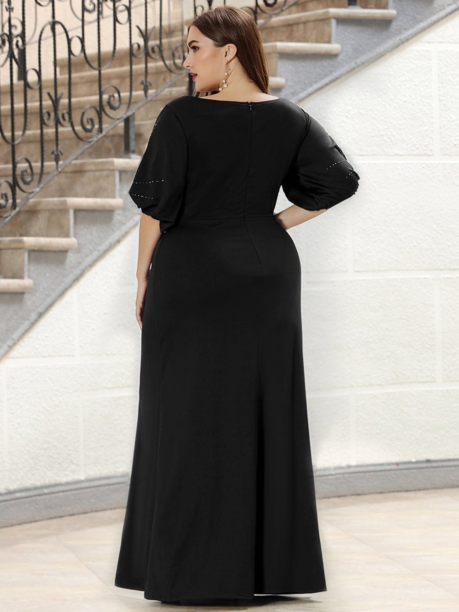 Trendy Round Neck Floor Length Evening Dress For Women #color_Black