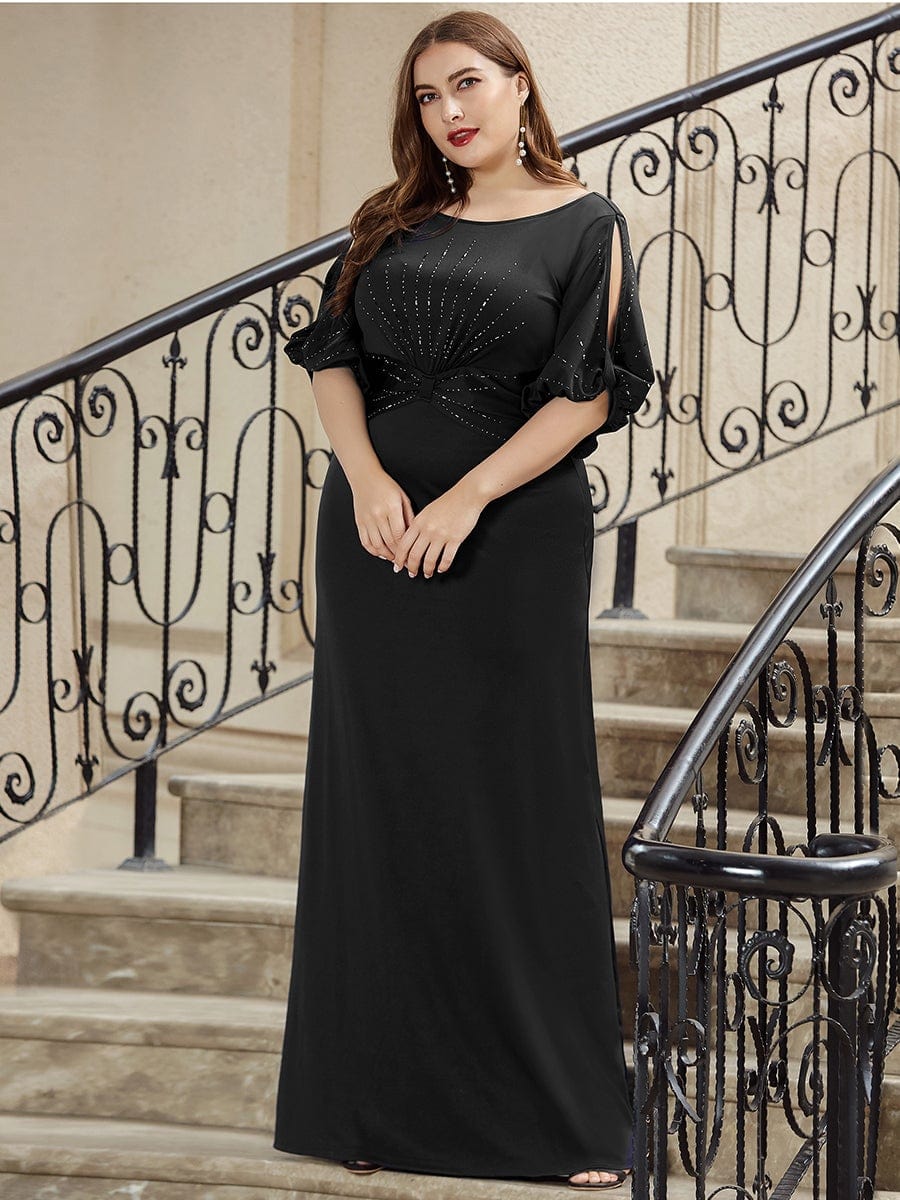 Simple Maxi Plus Size Mermaid Party Dresses For Women #color_Black