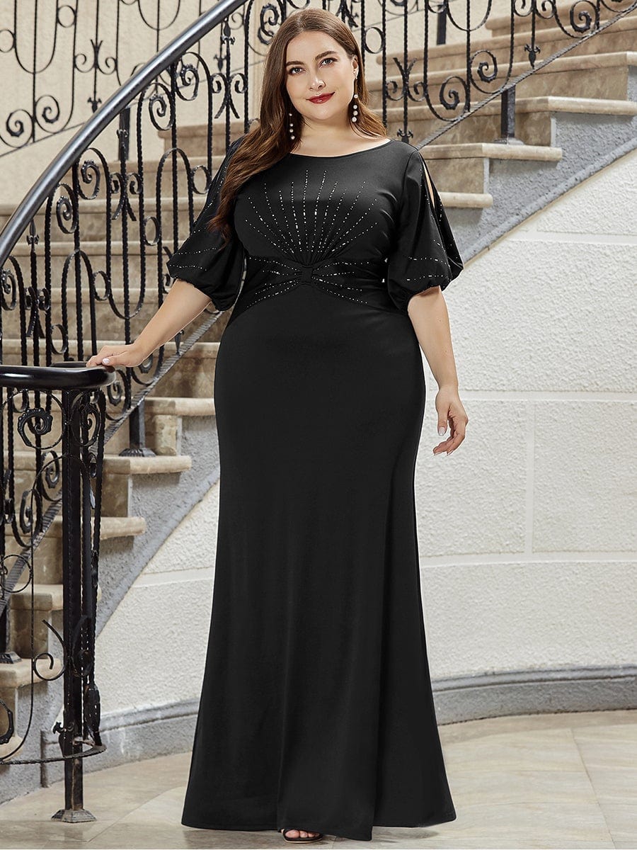 Simple Maxi Plus Size Mermaid Party Dresses For Women #color_Black