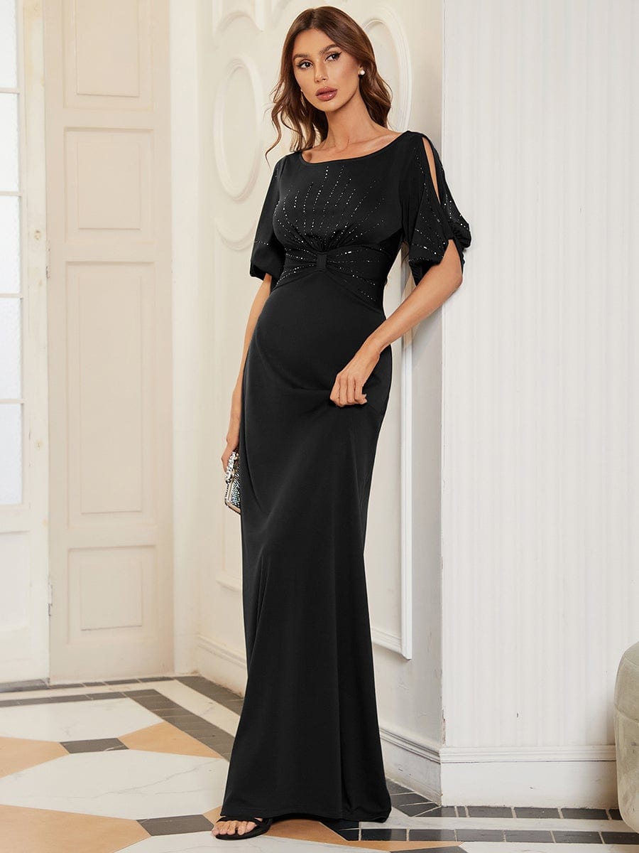 Trendy Round Neck Floor Length Evening Dress For Women #color_Black