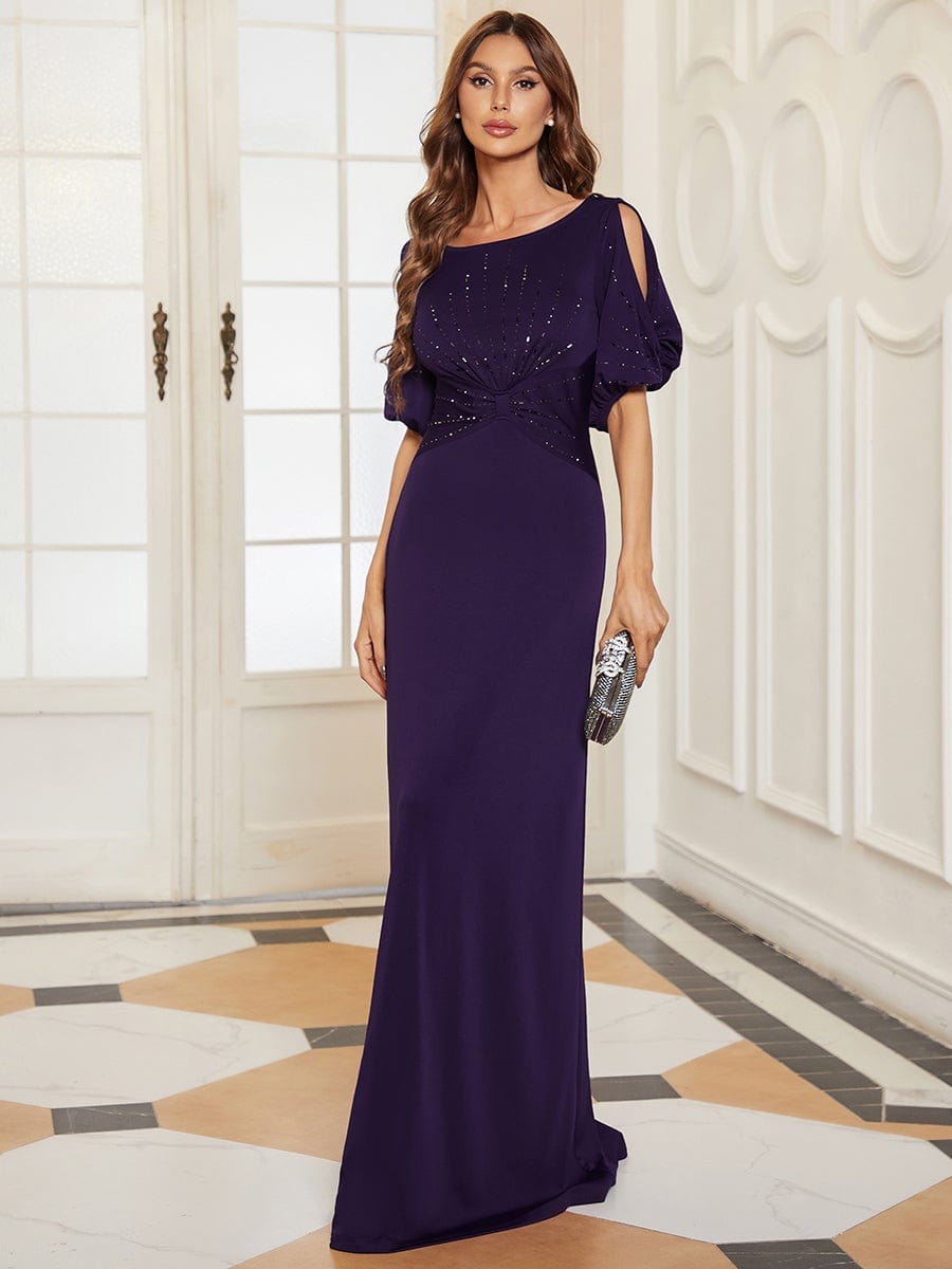 Trendy Round Neck Floor Length Evening Dress For Women #color_Dark Purple
