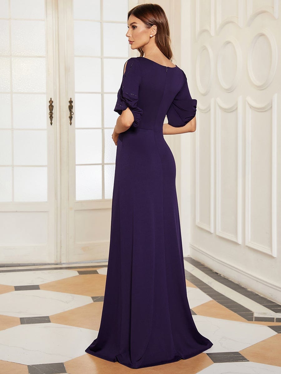 Trendy Round Neck Floor Length Evening Dress For Women #color_Dark Purple
