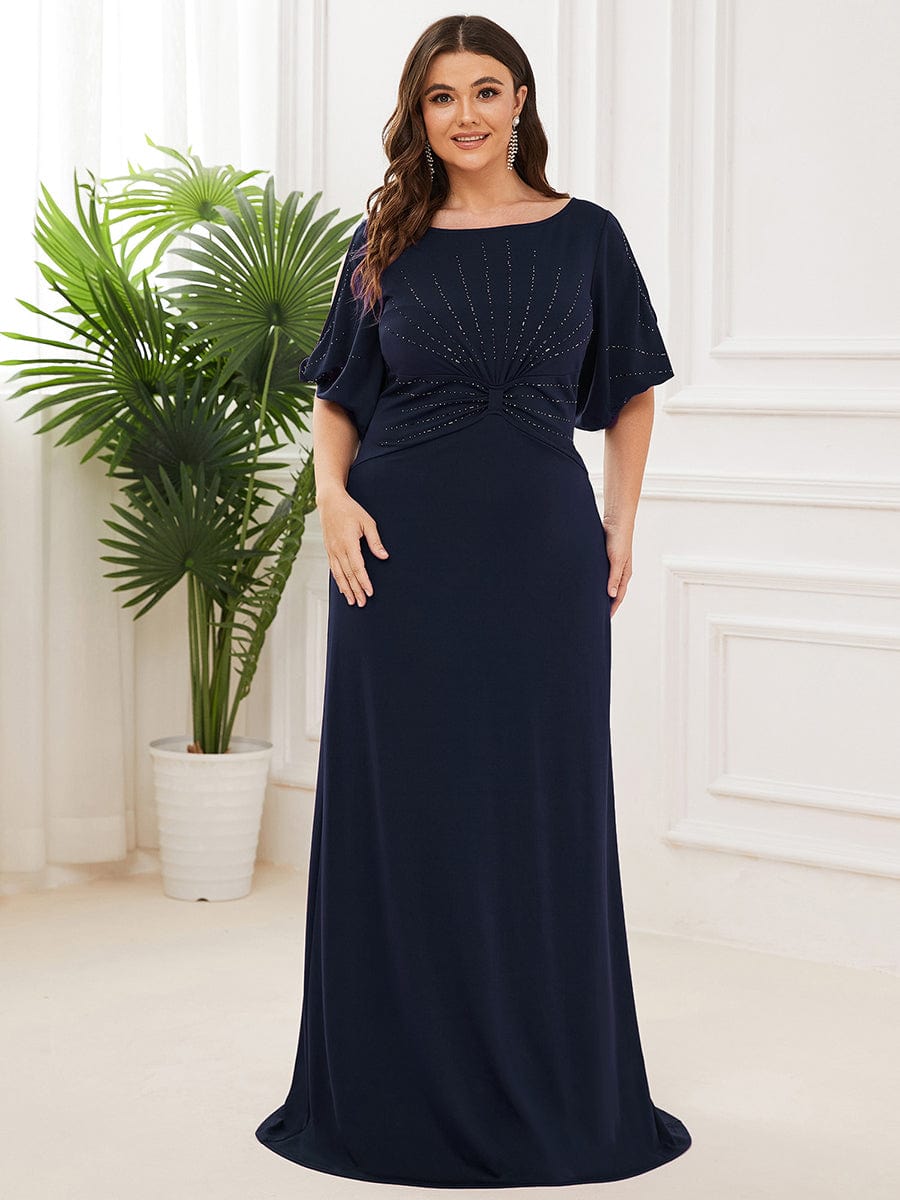 Trendy Round Neck Floor Length Evening Dress For Women #color_Navy Blue