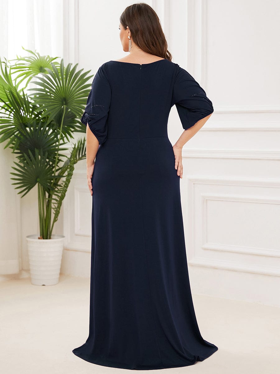 Trendy Round Neck Floor Length Evening Dress For Women #color_Navy Blue