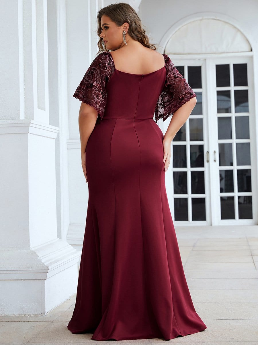 Sexy Maxi V Neck Bodycon Party Dress with Flare Sleeves #color_Burgundy