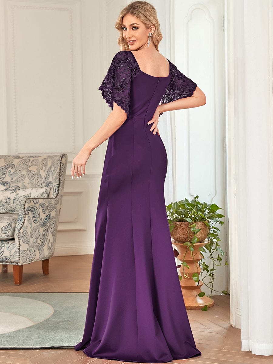 Sexy Maxi V Neck Bodycon Party Dress with Flare Sleeves #color_Dark Purple