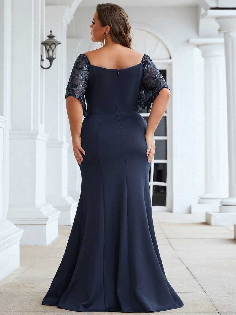 Sexy Maxi V Neck Bodycon Party Dress with Flare Sleeves #color_Navy Blue