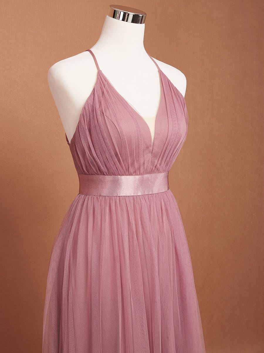 Sexy Deep V-neck Backless Tulle Maxi Evening Dresses #color_Purple Orchid