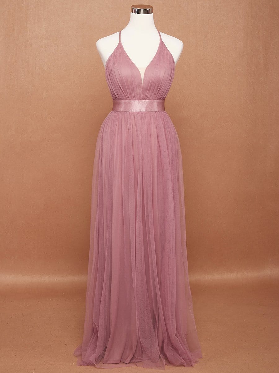 Sexy Deep V-neck Backless Tulle Maxi Evening Dresses #color_Purple Orchid