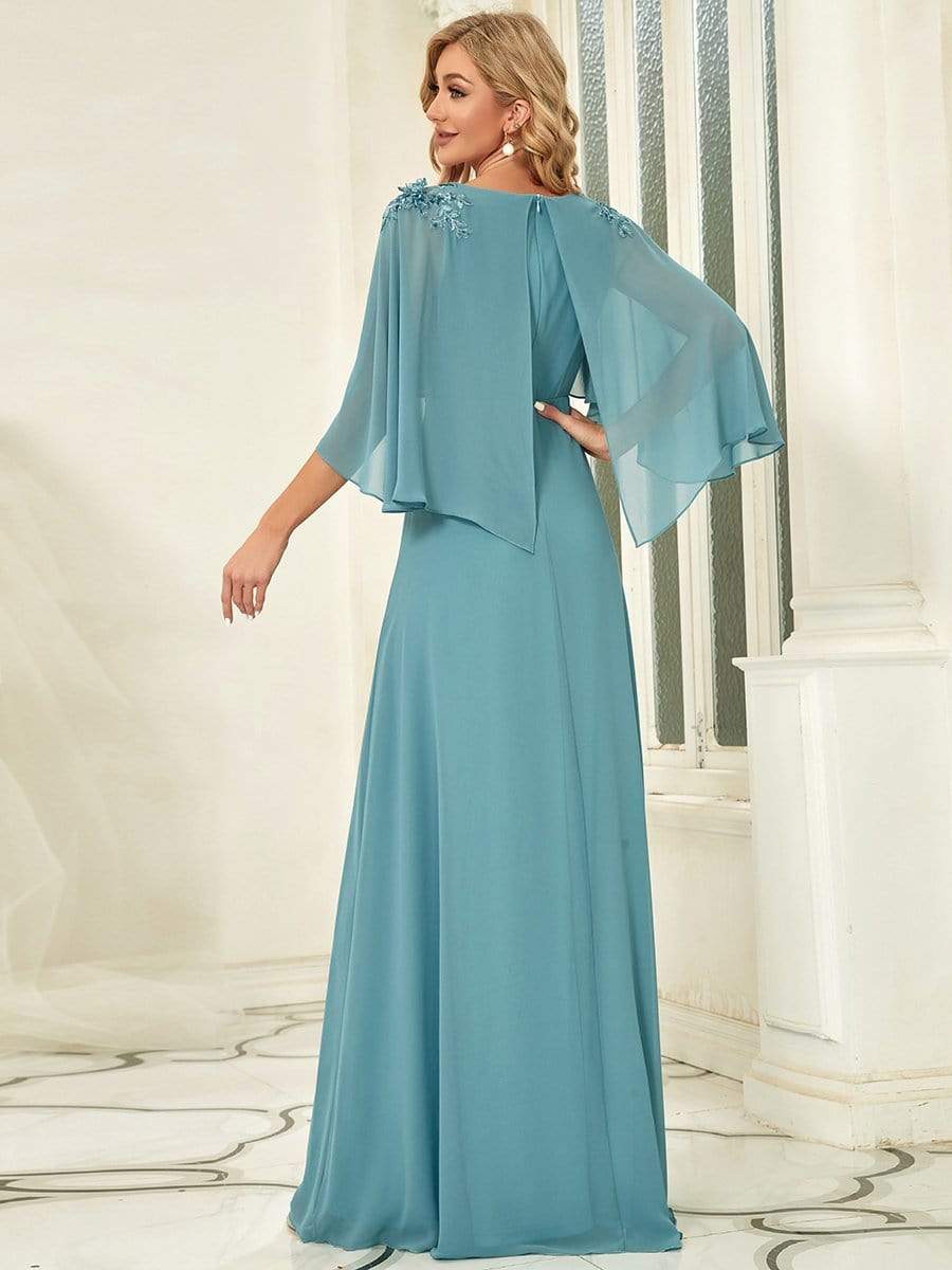 Elegant V Neck Flowy Chiffon Bridesmaid Dresses with Wraps #color_Dusty Blue