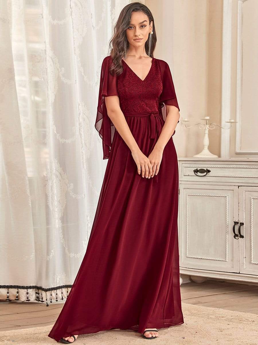 Custom Size Elegant Deep V Neck Chiffon Maxi Evening Dress