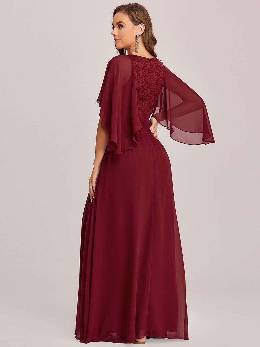 Elegant Deep V Neck Chiffon Maxi Evening Dress #color_Burgundy