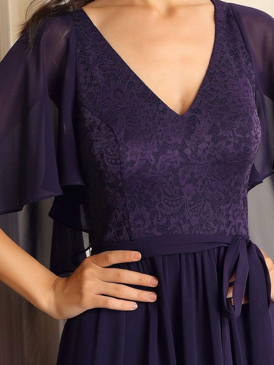 Custom Size Elegant Deep V Neck Chiffon Maxi Evening Dress #color_Dark Purple
