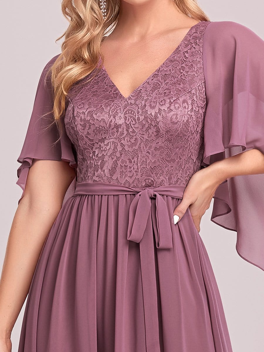 Elegant Deep V Neck Chiffon Maxi Evening Dress #color_Purple Orchid