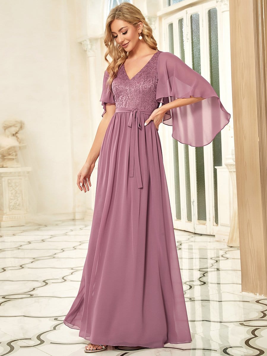 Elegant Deep V Neck Chiffon Maxi Evening Dress #color_Purple Orchid