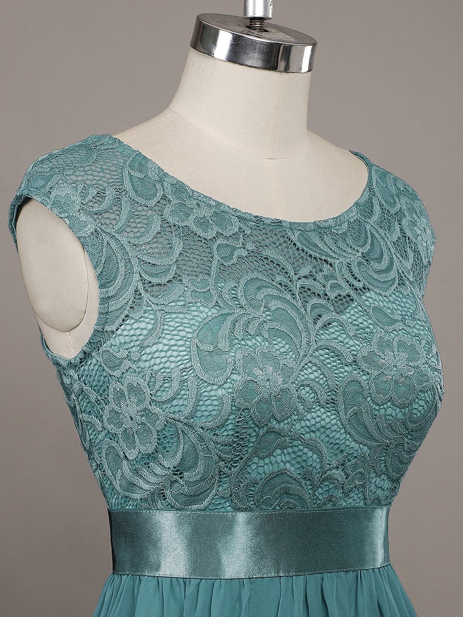 Round Neck Lace Bodice Bridesmaid Dress #color_Light Teal